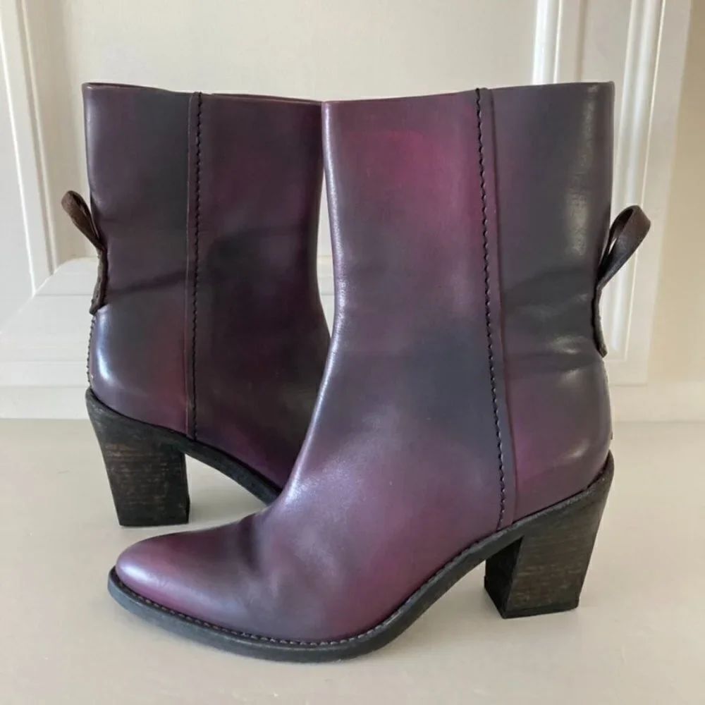 We The Free Free People Ryder Purple Leather Ankle Boots Sz 37
